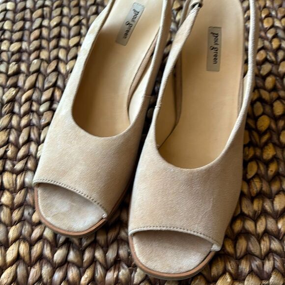Paul Green Savannah Pump Tan Suede Peep Toe Block Heel Size 7,5 - Picture 2 of 15